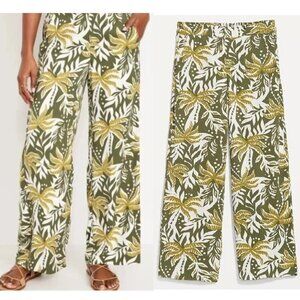 Old Navy High-Waisted Playa Wide-Leg Pants Green Palm Print Size XL